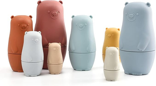 OESSUF 8 Pieces Silicone Nesting Dolls Russian Matryoshka Doll Easter Toys Montessori Educational Toy for Kid Boys Girls Bears Stacking Nesting Toys Set for Toddlers 3 Years Up