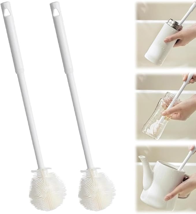 360° Flexible Silicone Bottle Brush with Long Handle, Deep Cleaning Brush for Long Bottle, Narrow Neck Bottle, Water Bottles, Baby Bottles, Flasks (2PCS)