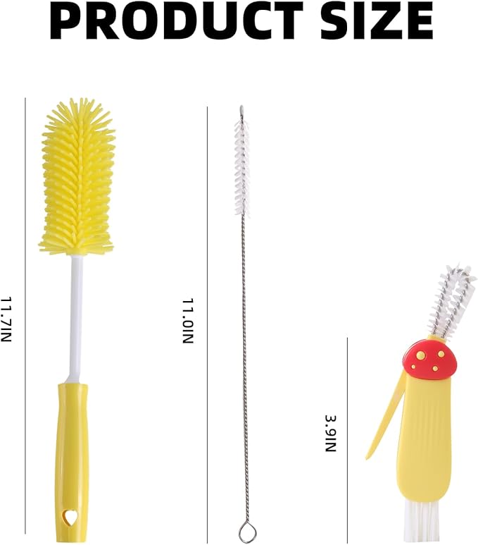 3 Pack Cleaner Brush Kit for Stanley, Bottle Cleaner Brush Set with Straw Brush Cleaner and Cup Lid Cleaning Brush for Stanley Cup, Tumbler Cups, Drinking Glass (Yellow)