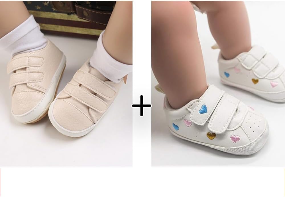 2Pairs Baby Shoes,Boys Girls Non-Slip Rubber Sole Sneakers,Unisex Infant Soft Lightweight First Walking Crib Shoes