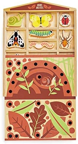 Tender Leaf Toys - The Bug Hotel - 13 Wood Garden Bugs with Shelving Unit and Front Panel - Made for Little Hands - Open-Ended Nature Play - Science Learning Toy for Boys and Girls - Age 3+