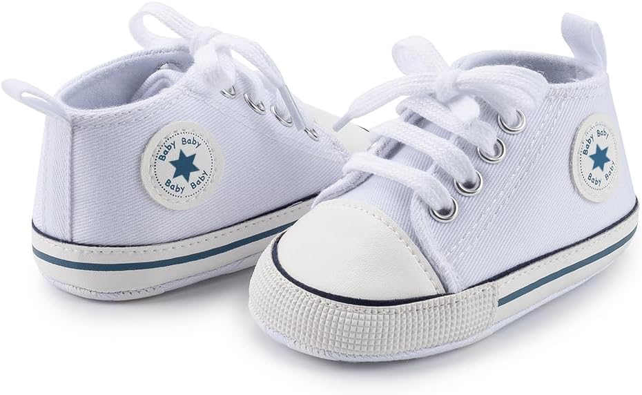 Meckior Baby Girls Boys Canvas Sneakers Soft Sole High-Top Ankle Infant First Walkers Crib Shoes