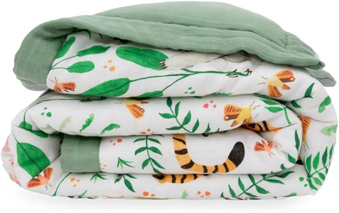 Little Unicorn Lofty Comforter Blanket | Super Soft & Breathable Muslin Fabric| Great for Play & Bedtime Blanket (Mighty Jungle)