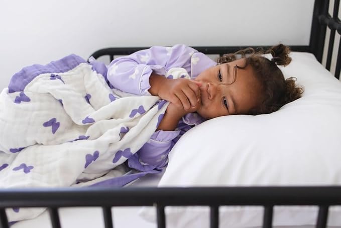 Organic Cotton Baby Blanket | Soft & Breathable 6-Layer Swaddle & Receiving Blanket | Lightweight Quilt for Newborns & Toddlers | Gender-Neutral(Multiple Adorable Prints) (Lilac Flutter)