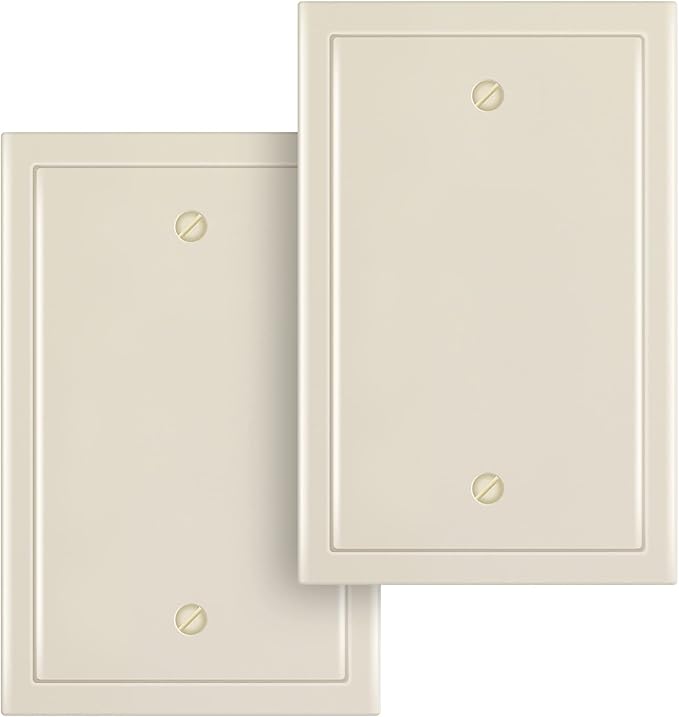 Modern Edge Decorative Wall Plate Switch Plate Outlet Cover, Durable Solid Zinc Alloy (Single Blank 2PK, Light Almond)