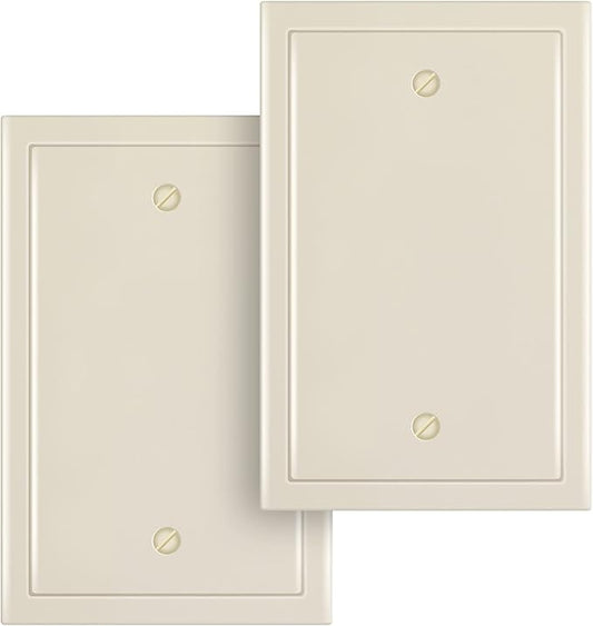 Modern Edge Decorative Wall Plate Switch Plate Outlet Cover, Durable Solid Zinc Alloy (Single Blank 2PK, Light Almond)