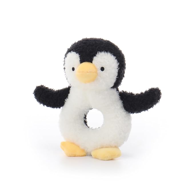 Apricot Lamb Baby Lovey Penguin Soft Rattle Toy, Plush Stuffed Animal for Newborn Soft Over 0 Months (Black Penguin, 6 Inches)