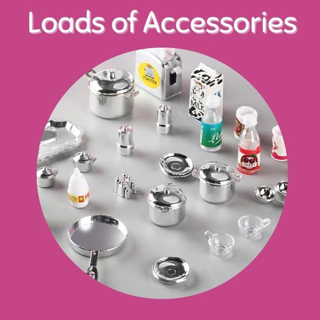 Doll Kitchen Playset for Kids, My Modern Mini Kitchen House Furniture Pretend Play Toy Accessories Set with Realistic Lights & Sounds for Toddlers, Girls (3-in-1)