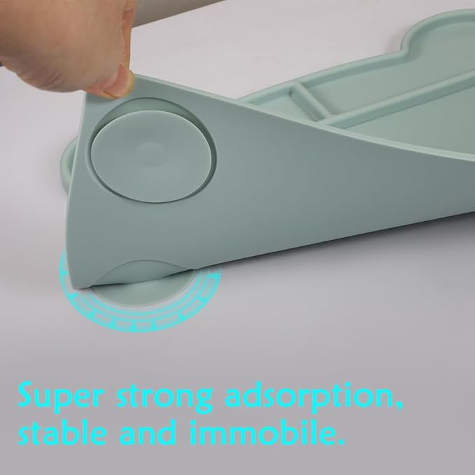 Picowe 2 Pack Silicone Suction Placemats for Babies with 8 Elastic Straps, Non-Slip Toddler Placemats for Dining Table, High Chair, Restaurant Use - Pink & Green