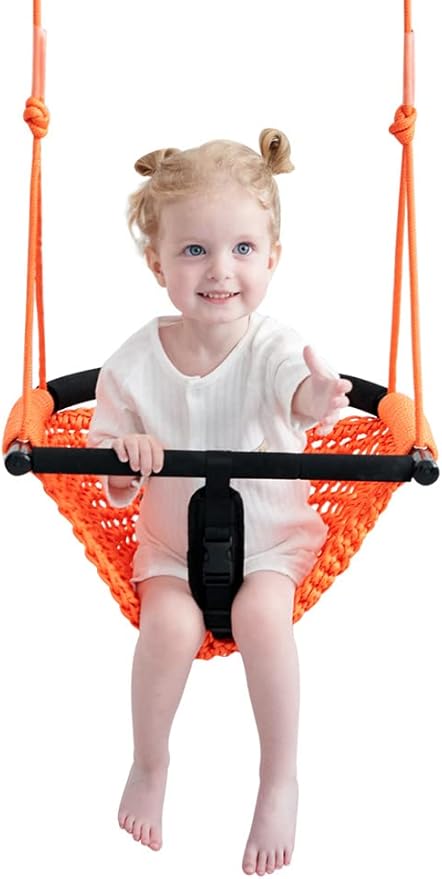Toddler Swing & 2-in-1Baby Swing- Adjustable Rope Swing Seat for Kids | Indoor & Outdoor Durable Backyard Swing Set for Infants & Toddlers (Orange)