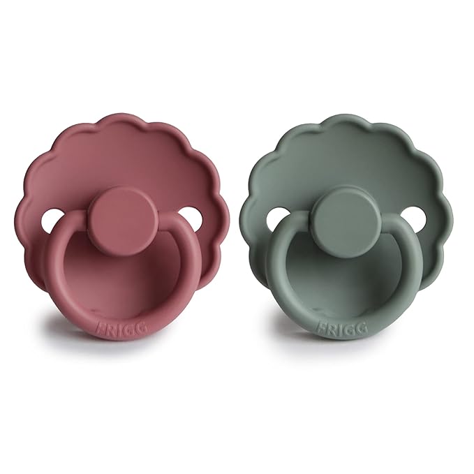 FRIGG Daisy SilkySoft Silicone Baby Pacifier | Made in Denmark | BPA-Free (Dusty Rose/Lily Pad, 0-6 Months)