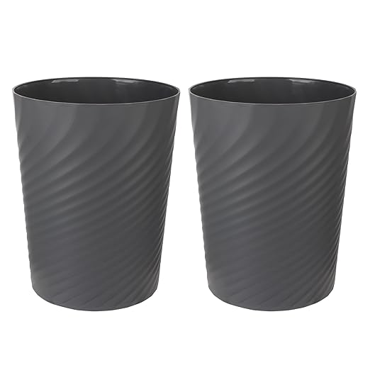 UUJOLY Plastic Small Trash Can Wastebasket, Garbage Container Basket for Bathrooms, Laundry Room, Kitchens, Offices, Kids Rooms, Dorms, 1.8 Gallon, Dark Grey, 2 Pack