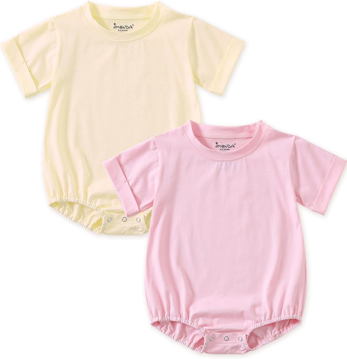Jimonda Baby Bubble Romper Boy Girl Solid Color T-Shirt Outfits Short Sleeve Bodysuit Organic Cotton 2Pcs