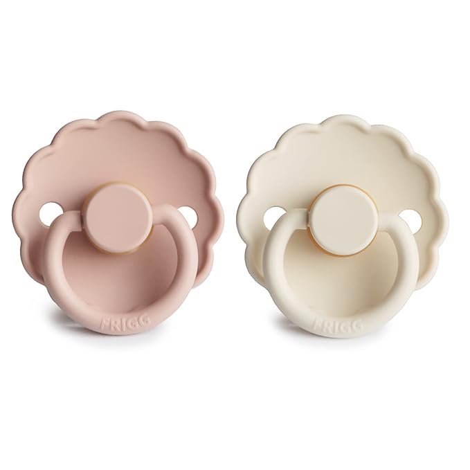 FRIGG Daisy Natural Rubber Baby Pacifier | Made in Denmark | BPA-Free (Blush/Cream, 0-6 Months) 2-Pack