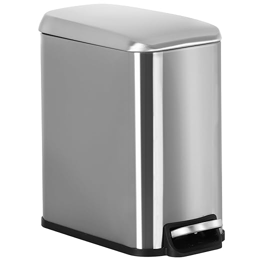 PayLessHere 1.3 Gallon Trash Can Kitchen Trash Can Stainless Steel Garbage Can with Removable Plastic Inner Bucket Lid Foot Pedal for Home Kitchen Bedroom Bathroom (1, Stainless Steel)