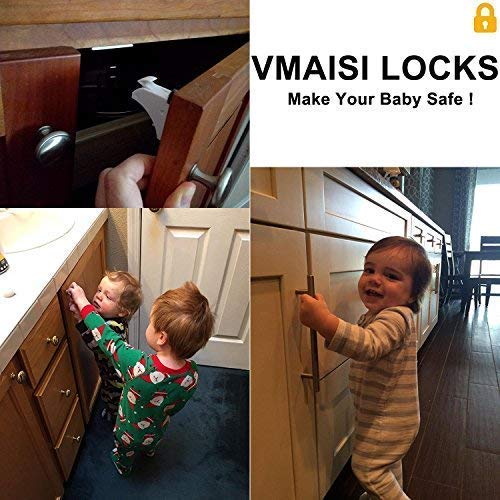 Vmaisi 16 Pack Child Safety Magnetic Cabinet Locks - Children Proof Cupboard Baby Locks Latches - Adhesive for Cabinets & Drawers and Screws Fixed for Protection