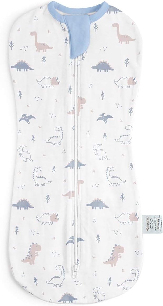SANDJEST Baby Swaddle 0-2 Months, Cotton Arm-in Zipper Sleep Sack, Wearable Blankets Wrap for Newborn Infant Boys (Dinosaur, Pack of 1)