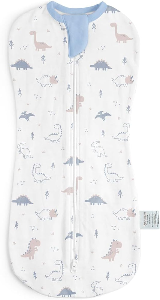 SANDJEST Baby Swaddle 0-2 Months, Cotton Arm-in Zipper Sleep Sack, Wearable Blankets Wrap for Newborn Infant Boys (Dinosaur, Pack of 1)