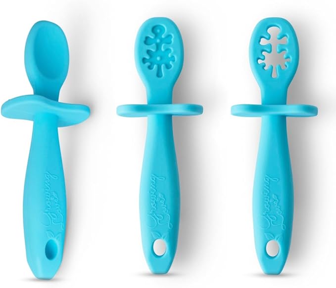 Growing Love Baby Spoons Set, Self Feeding 6 months, Pre-Spoon, Baby utensils, training spoon, cuchara bebe, blw, 100% silicone, Anti choke shield