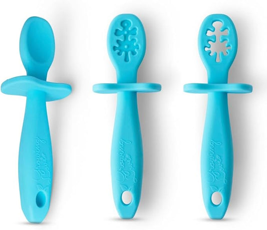 Growing Love Baby Spoons Set, Self Feeding 6 months, Pre-Spoon, Baby utensils, training spoon, cuchara bebe, blw, 100% silicone, Anti choke shield