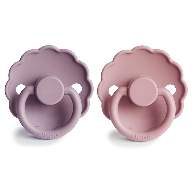 FRIGG Daisy SilkySoft Silicone Baby Pacifier | Made in Denmark | BPA-Free (Baby Pink/Soft Lilac, 0-6 Months)