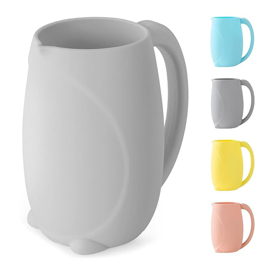 Bath Rinse Cup with Easy Grip Handle - Baby Brand, Children's Shampoo and Body Wash Rinser, Food Grade Silicone, Penguin (Grey)