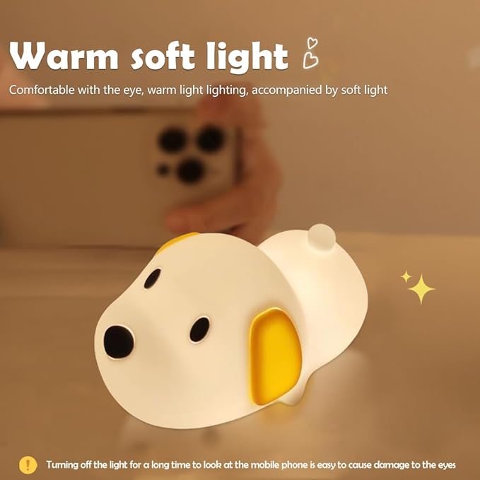 S NMT Cute Dog Silicone Night Light for Kids Room, 7 Colors Changing Nursery Sleeping Lamp, 3 Level Brightness Beside Table Lamp for Baby Room Gifts