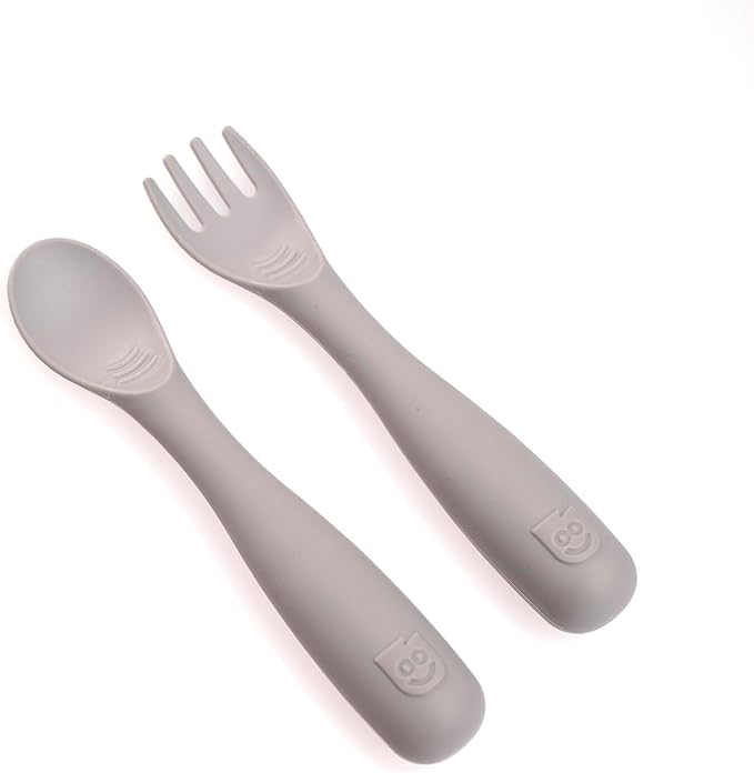 Talktools Bitsy Feeding Kid's Essentials Plate Set – Toddler Utensils, Spoon and Fork, Plate Lid, Perfect for Mealtime – Strong Suction Toddler Plates with 4 Compartments (Spoon/Fork-Cloud)