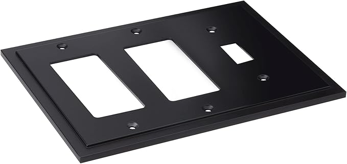 Modern Edge Decorative Wall Plate Switch Plate Outlet Cover, Durable Solid Zinc Alloy (Single Toggle/Double Decorator, Matte Black)