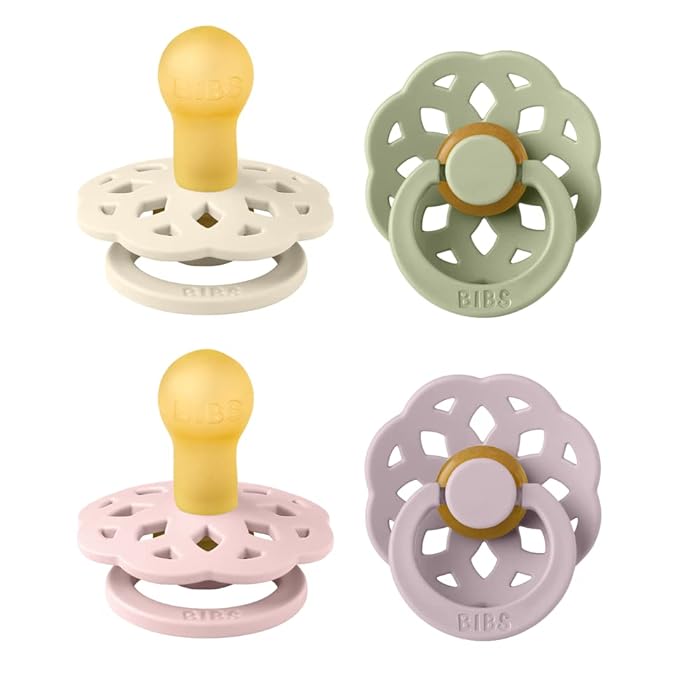 BIBS Boheme Soother 4-Pack | BPA Free Dummy Pacifier | Round Nipple | Natural Rubber Latex | Made in Denmark| Size 0-6 Months | Dusky Lilac Mix
