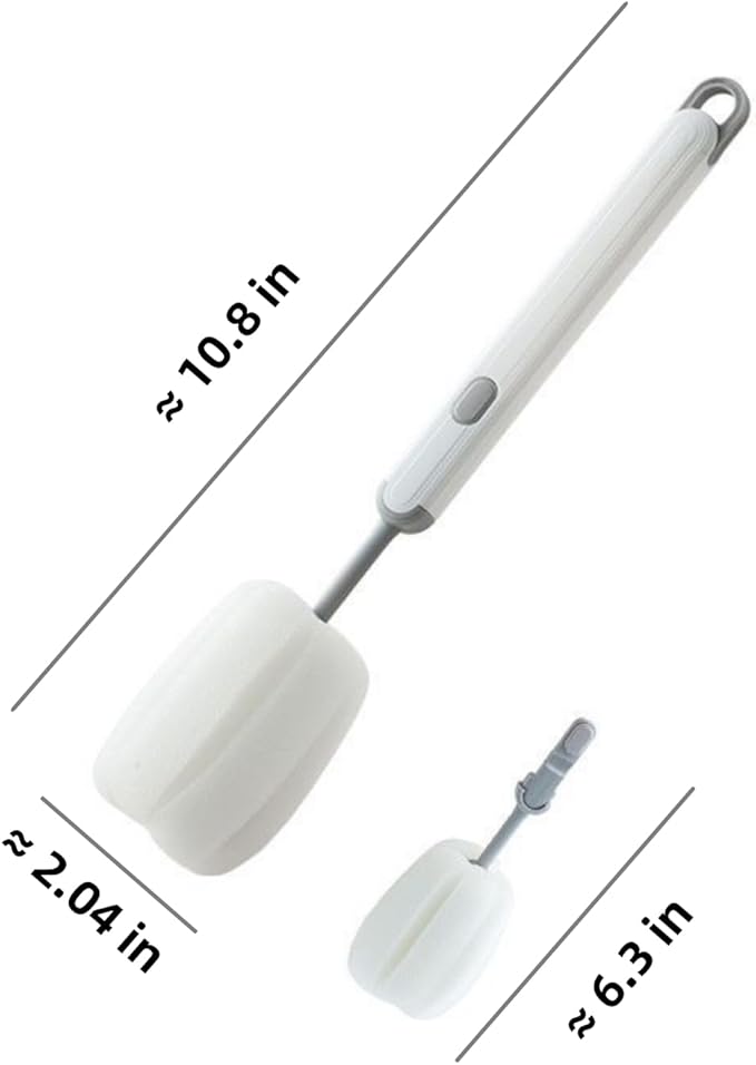Bottle Brush Long Handle Cup Cleaner Brush Sponge Bottle Scrubber Detachable Handle Portable Sponge Cleaning Brush for Cups Wine Glasses Water Bottles Baby Bottles and Vacuum Flasks (White)