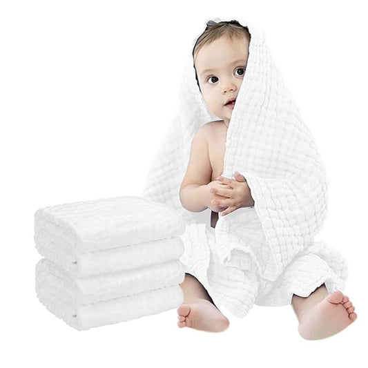 FOOK FISH Muslin Baby Towel Super Soft and Absorbent Cotton Baby Bath Towels 2 Pack 6 Layers Infant Newborn Blanket Toddler and Kids Large 40 x 40inches (White)