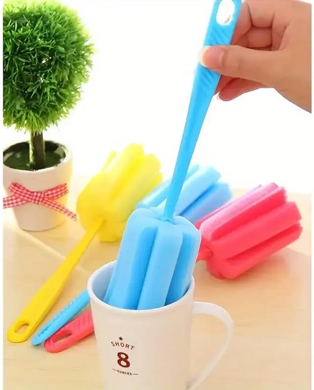 1pc Long-Handle Sponge Bottle Brush – Random Color Soft Non-Scratch Cleaning Brush for Cups, Tumblers & Bottles | Deep Reach Scrubber for Home, Office & Kitchen
