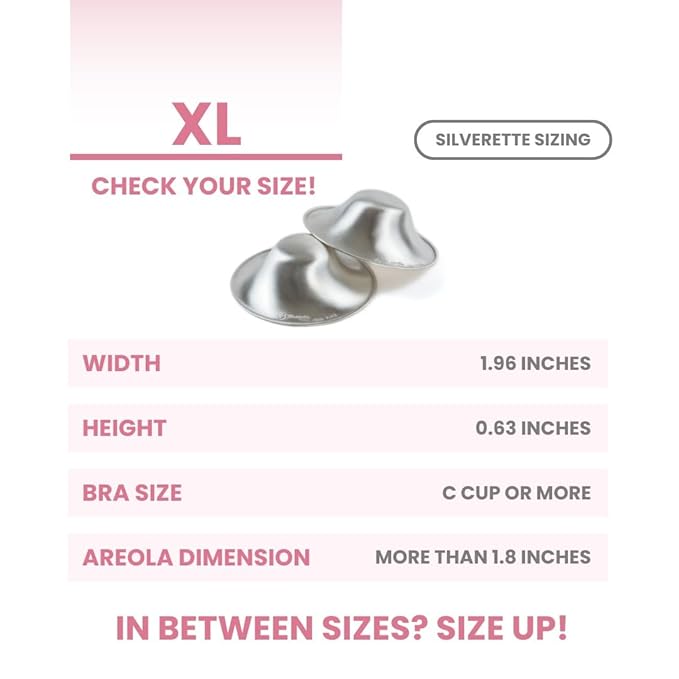 SILVERETTE® The Original Silver Nursing Cups, Nipple Covers for Breastfeeding Essentials, Pure 925 Silver Nipple Shields for Breastfeeding Newborn, Lightweight Nursing Cups, XL Size