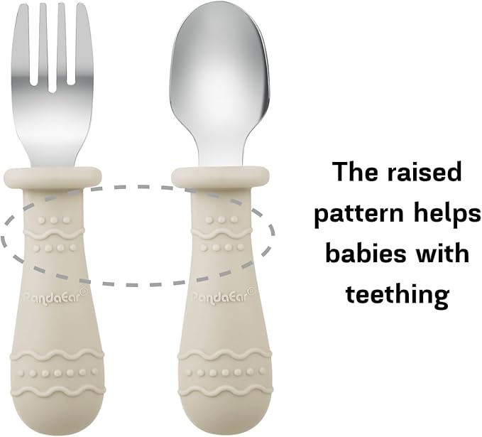 PandaEar Baby Feeding Set| 2 Pack Silicone Divided Suction Plate, 2 Set Toddler Spoons & Forks| Baby Led Weaning Supplies Self Feeding Eating Utensils