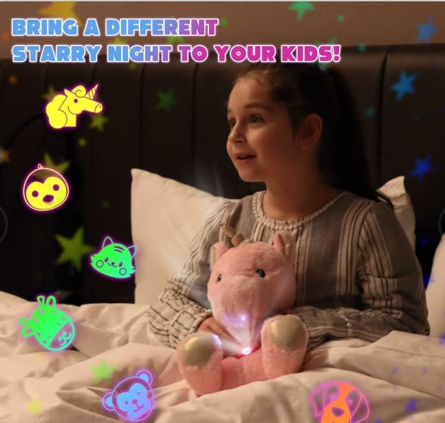 Cuteoy Plush Pink Unicorn Star Projector Musical Adjustable Singing Night Light Stuffed Animals Glowing Plushies Toy Gifts for Kids Birthday Easter Christmas,13''