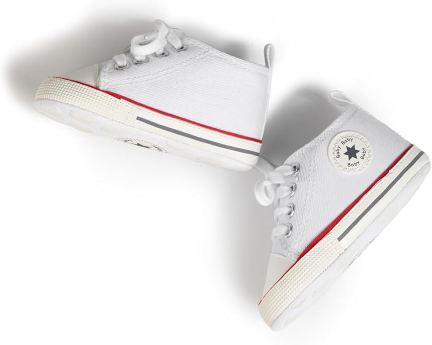 Meckior Baby Girls Boys Canvas Sneakers Soft Sole High-Top Ankle Infant First Walkers Crib Shoes