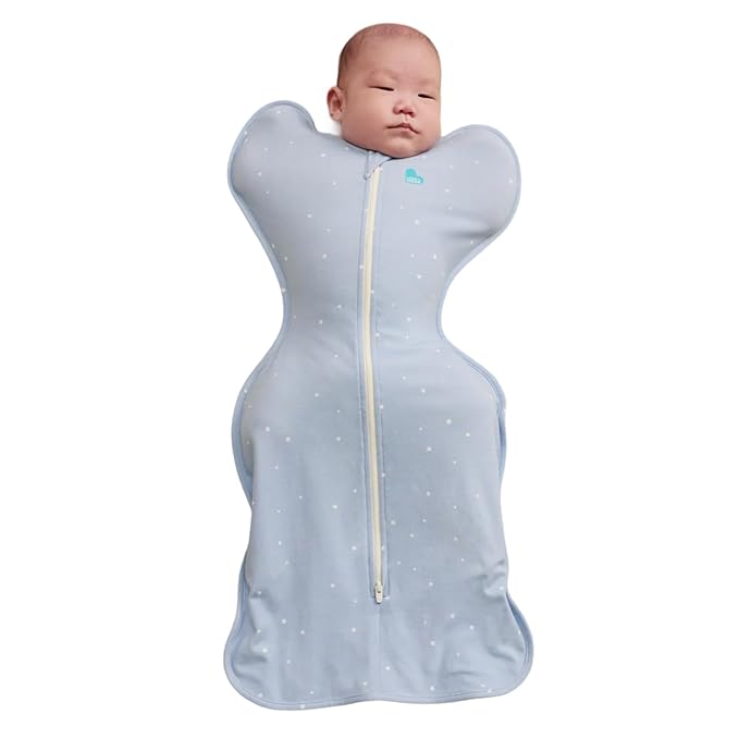 Love to Dream Swaddle Up Original, Arms Up Position, Light and Ultra Breathable Cotton - Wearable Blanket - 1.0 TOG - (20-24°C) Ideal for Moderate Temps (Twinkle Powder Blue, Small, 3.5–6kg)