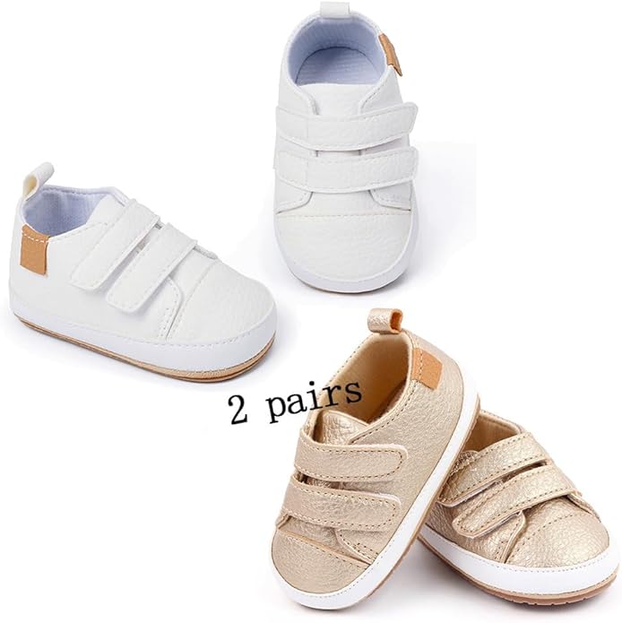 2Pairs Baby Shoes,Boys Girls Non-Slip Rubber Sole Sneakers,Unisex Infant Soft Lightweight First Walking Crib Shoes