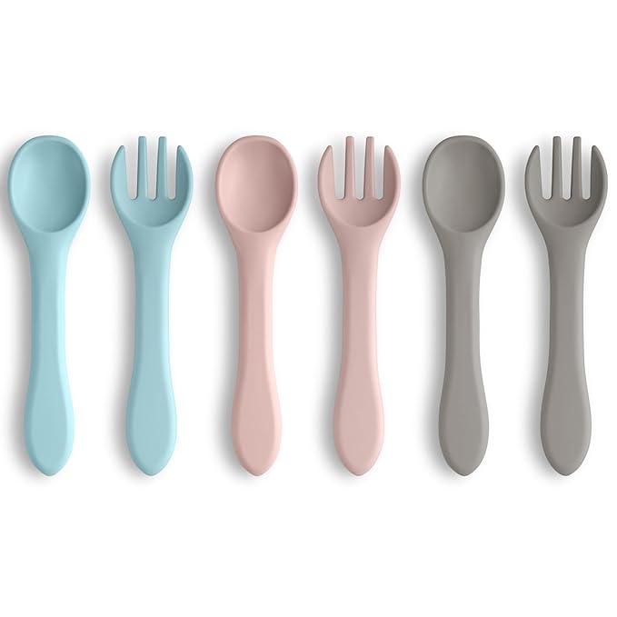 Vicloon Silicone Baby Fork and Spoon Set, 6PCS Baby Led Weaning Utensils, First Stage Feeding Set, Dishwasher Safe