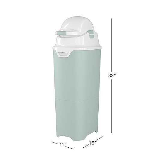 Foundations Tall Diaper Pail with Airtight Lid - Durable & Odorless Diaper Disposal, Large Capacity, Holds up to 60 Newborn Diapers, Refill with Any Bags - Green