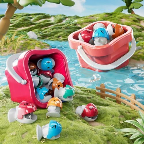 Magnet Fishing Game for Kids Toddlers Aged 3 4 5 6 7 8 - Fishing Toys with 48 Fishes Toys, 8 Poles, Rotating Board Game with On-Off Music, Educational Birthday Gifts for Boys Girls 1-3 (Pink)