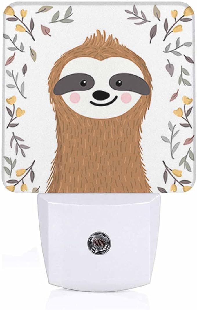 LED Night Light,Cute Baby Sloth Flower Leaf LED Night Light Plug into Wall with Dusk to Dawn Light Sensor White Energy Efficient Nightlight for Bedroom Bathroom Hallway Living Room Kitchen