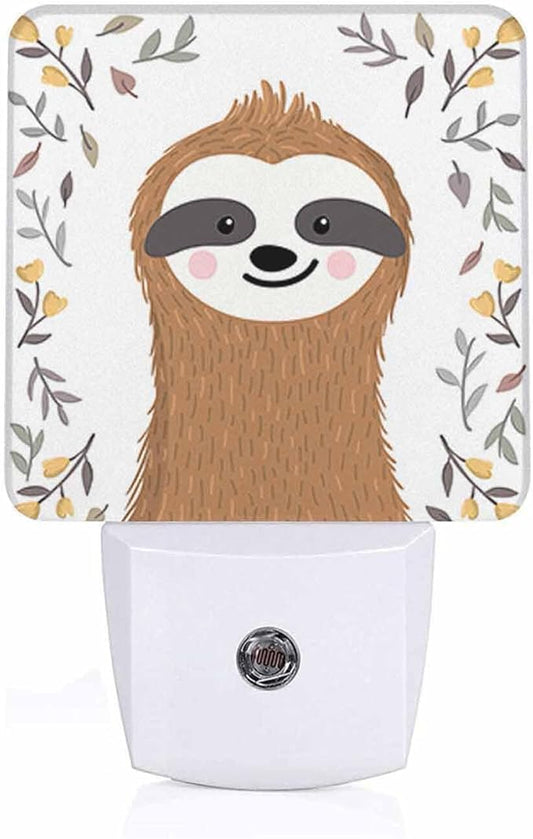 LED Night Light,Cute Baby Sloth Flower Leaf LED Night Light Plug into Wall with Dusk to Dawn Light Sensor White Energy Efficient Nightlight for Bedroom Bathroom Hallway Living Room Kitchen