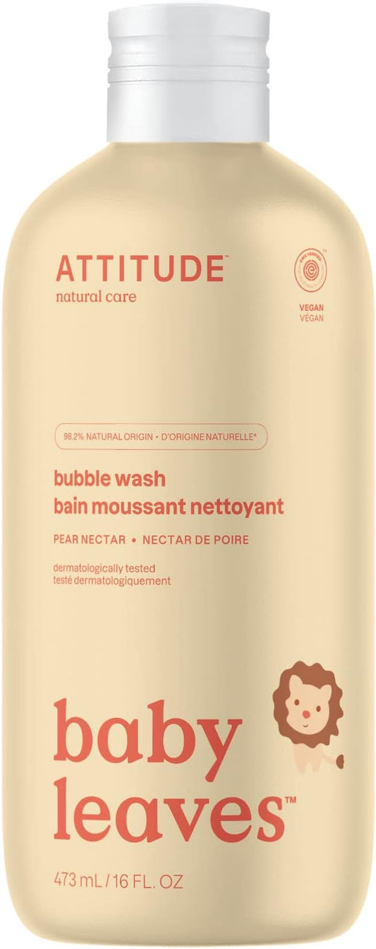 ATTITUDE Bubble Body Wash for Baby, EWG Verified, Dermatologically Tested, Plant and Mineral-Based, Vegan, Pear Nectar, 16 Fl Oz