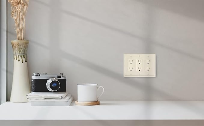 Henne Bery Modern Edge Decorative Wall Plate Switch Plate Outlet Cover, Durable Solid Zinc Alloy (Triple Decorator, Light Almond)