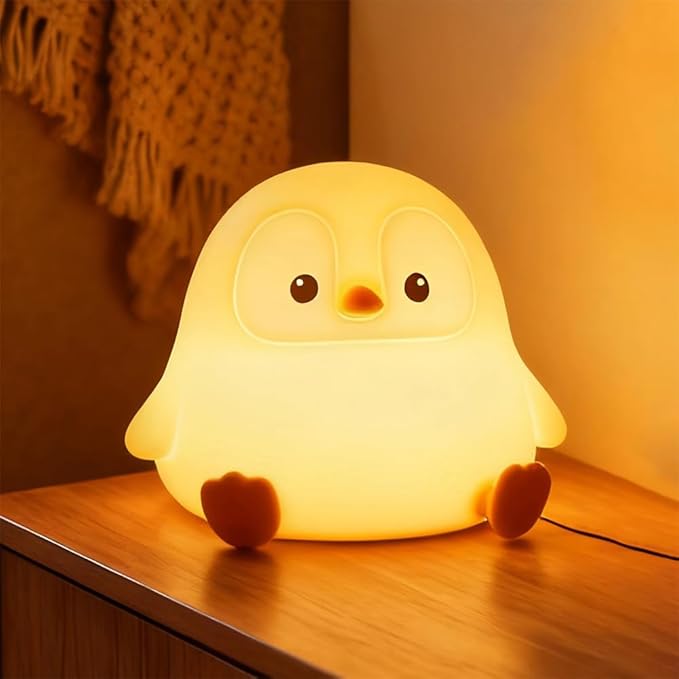 Penguin Nursery Night Light,LED Squishy Silicone Lamp,2 Levels Dimmable Bedroom Nightlight for Kids,Touch Light,Dorm Decor lamp,Baby Boys Girls Gifts (Sitting Penguin)
