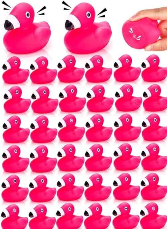 30PCS Mini Flamingo Rubber Ducks - Vinyl Bath Toys for Kids, Party Favors, Baby Shower Decor 2.3x2.7x2.16 Inches.