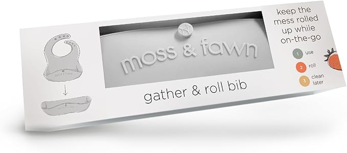 Moss and Fawn Gather & Roll Bib - Washable Waterproof Silicone Baby Feeding Bib - BPA, Lead, & PVC-Free