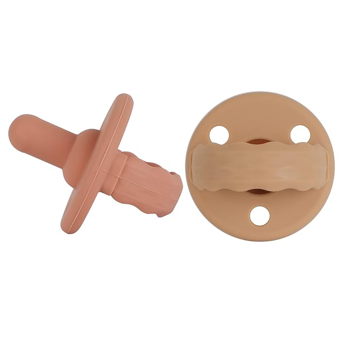 Soother Pacifier,Food Grade Silicone Pacifiers with Handle & 3 Holes for Added Safety, BPA Free, 4-Pack (Muted x2 / Apricot x2)